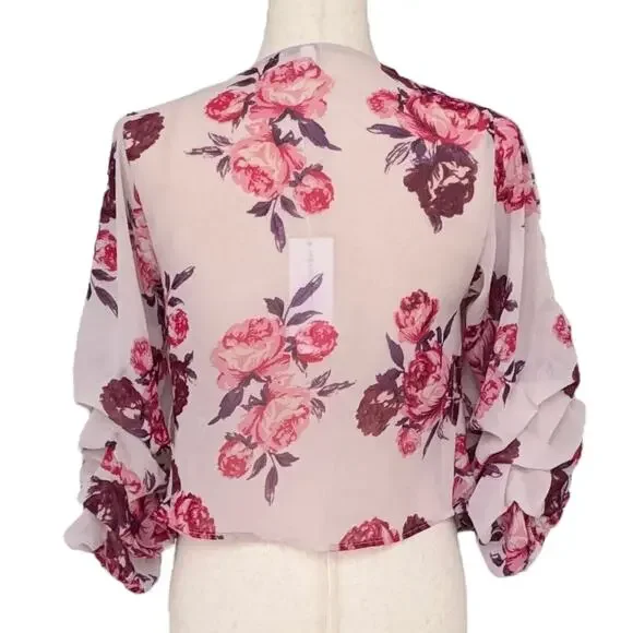 Live 4 Truth Floral Tie Front Kimono Crop Top Boho Puff Sleeve Cardigan XS NWT - Picture 4 of 10